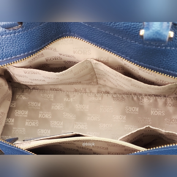 Michael Kors Karson Large Leather Satchel And Wallet Set *Denim/Navy* EUC - Picture 10 of 17